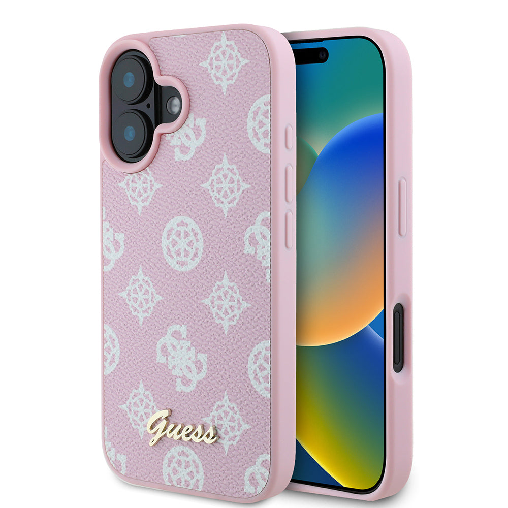 MagSafe Case for Apple iPhone 16, Guess, Peony Script, Pink