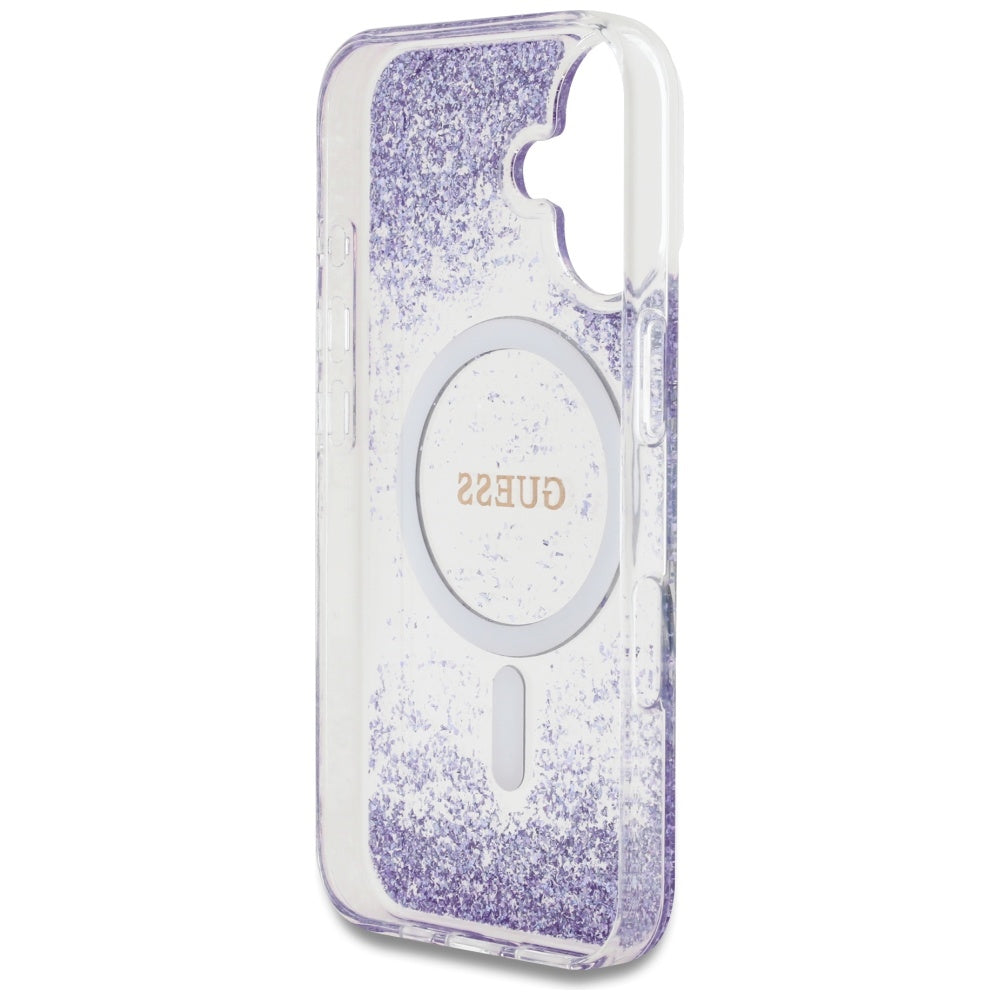 MagSafe Case for Apple iPhone 16, Guess, Resin Bottom Glitter, Purple