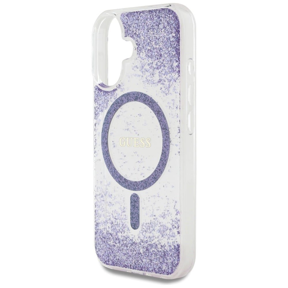 MagSafe Case for Apple iPhone 16, Guess, Resin Bottom Glitter, Purple