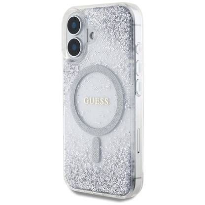 MagSafe Case for Apple iPhone 16, Guess, Resin Gradient Glitter, Silver