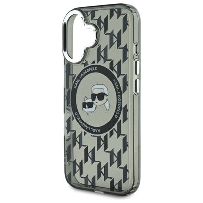 MagSafe Case for Apple iPhone 16, Karl Lagerfeld, IML Monogram Karl & Choupette's Heads, Black