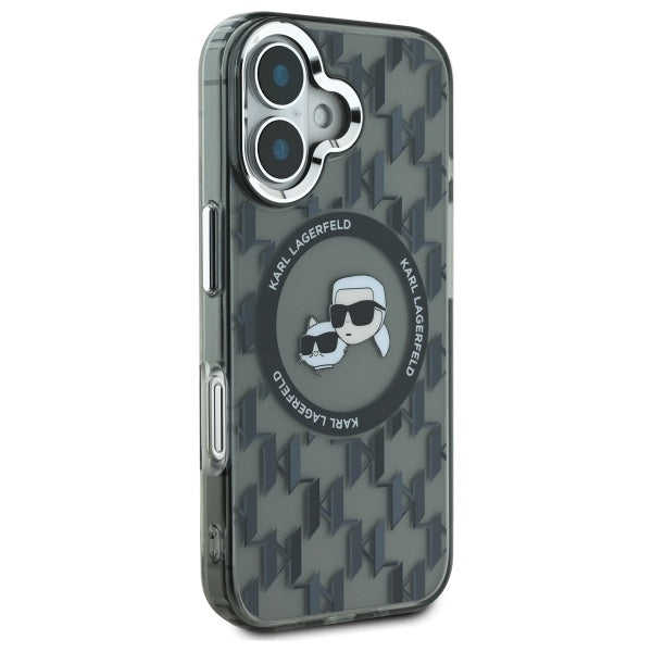 MagSafe Case for Apple iPhone 16, Karl Lagerfeld, IML Monogram Karl & Choupette's Heads, Black