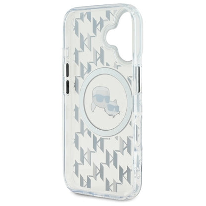 MagSafe Case for Apple iPhone 16, Karl Lagerfeld, IML Monogram Karl & Choupette's Heads, Transparent