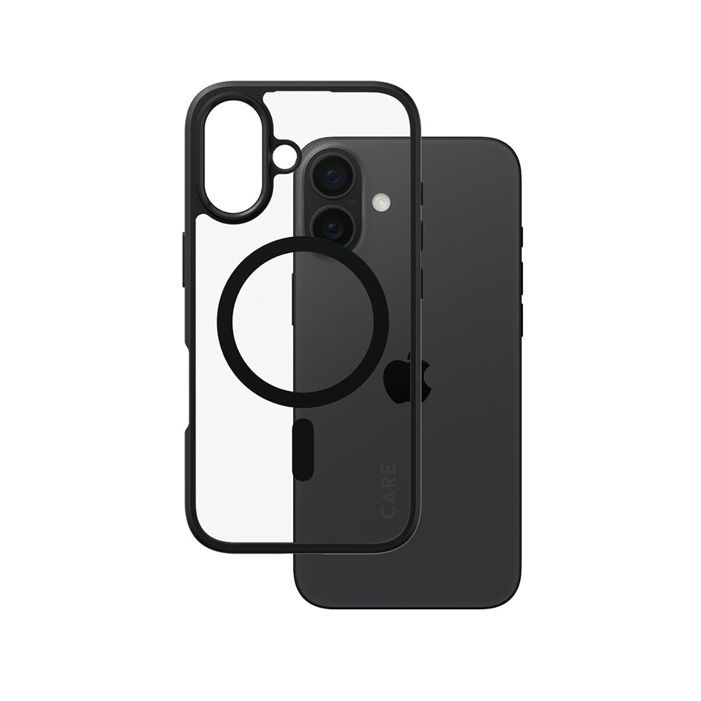 MagSafe Case for Apple iPhone 16, PanzerGlass, Urban Combat Care, Transparent Black
