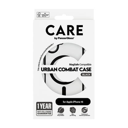 MagSafe Case for Apple iPhone 16, PanzerGlass, Urban Combat Care, Transparent Black
