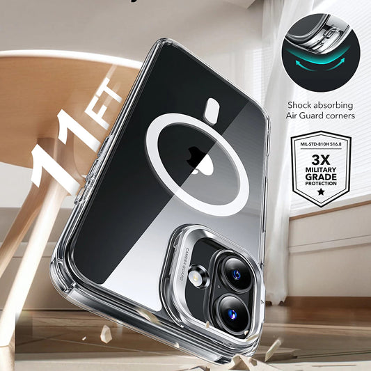 MagSafe Case for Apple iPhone 16 Plus, ESR, Classic Hybrid Kickstand, Black Transparent
