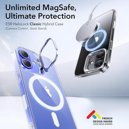 MagSafe Case for Apple iPhone 16 Plus, ESR, Classic Hybrid Kickstand Slide, Transparent