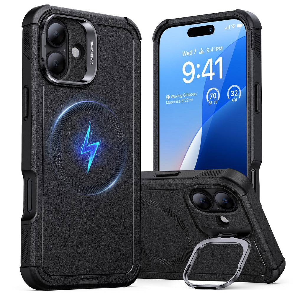 MagSafe Case for Apple iPhone 16 Plus, ESR, Cyber Armor Kickstand, Black