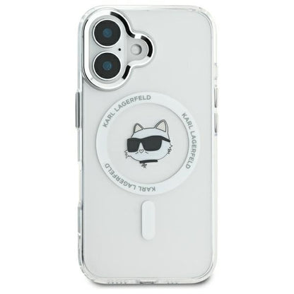 MagSafe Case for Apple iPhone 16 Plus, Karl Lagerfeld, IML Metal Choupette's Head, White