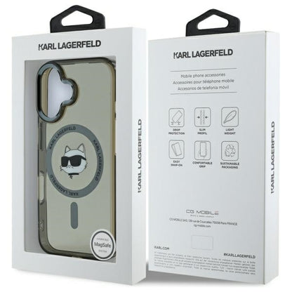 MagSafe Case for Apple iPhone 16 Plus, Karl Lagerfeld, IML Metal Choupette's Head, Black