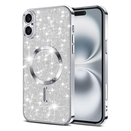 MagSafe Case for Apple iPhone 16 Plus, Techsuit, Luxury Glitter, Silver