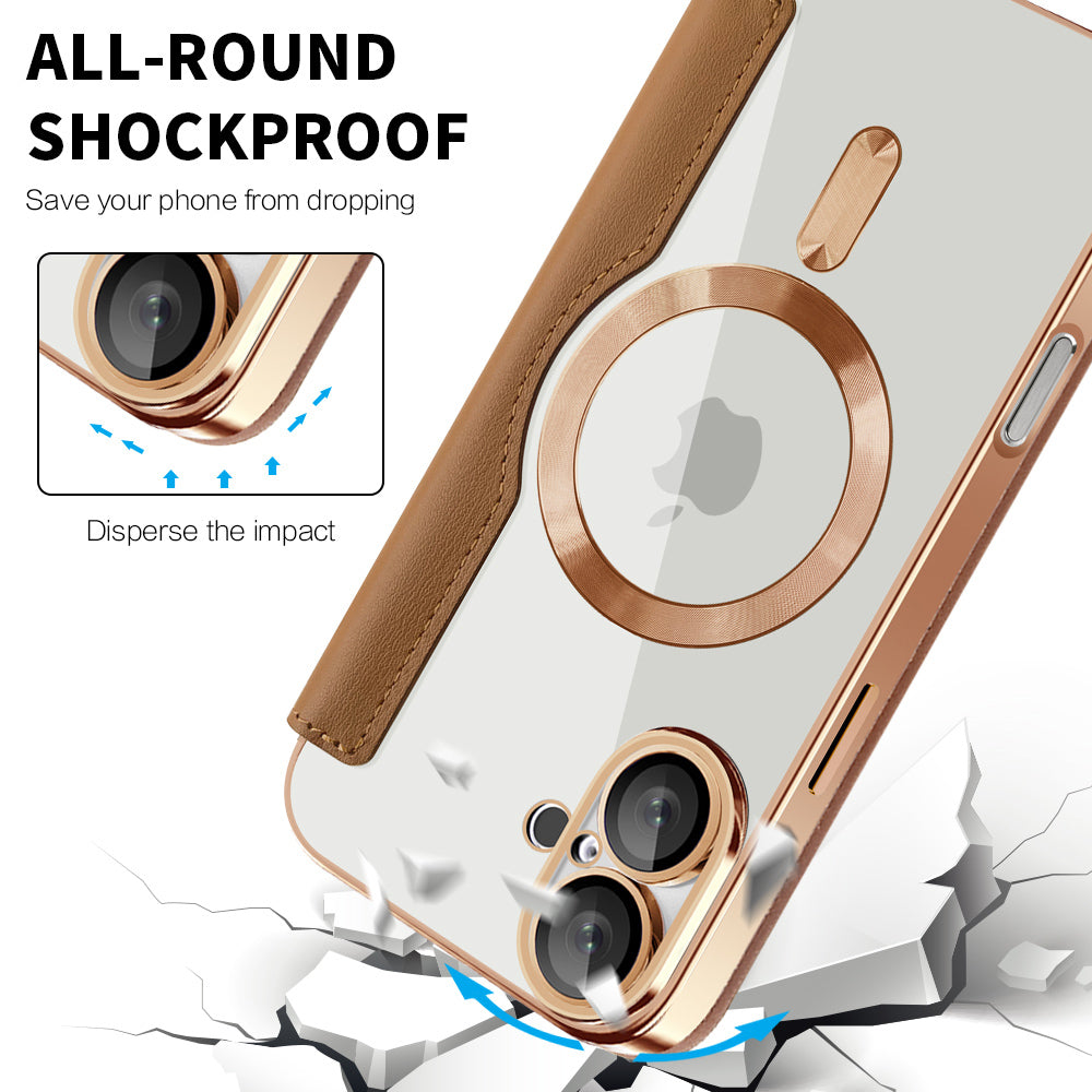 MagSafe Case for Apple iPhone 16 Plus, Techsuit, SmartMag Book, Brown