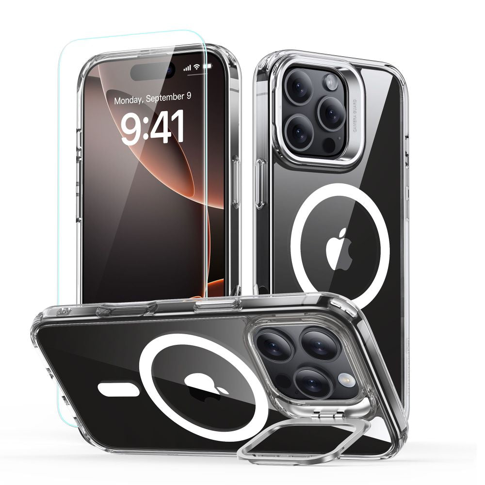 MagSafe Case for Apple iPhone 16 Pro, ESR, Classic Hybrid Kickstand with Screen Protector, Transparent