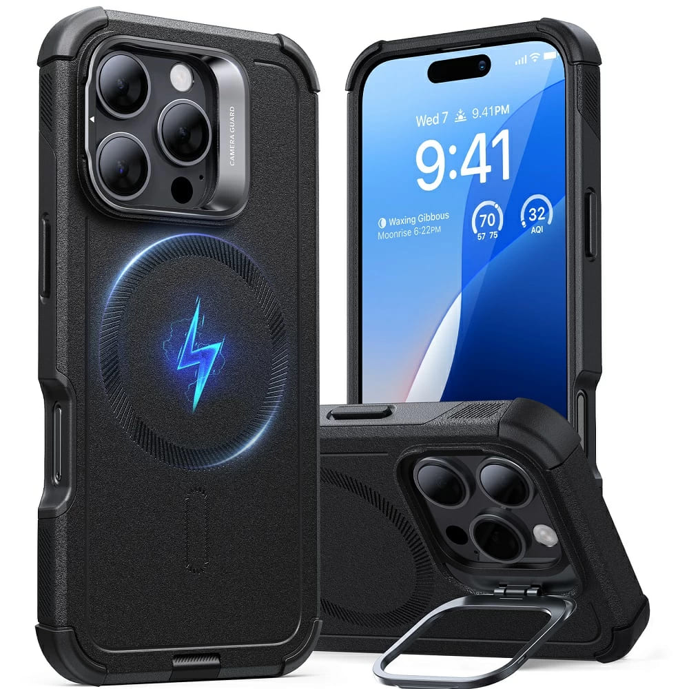 MagSafe Case for Apple iPhone 16 Pro, ESR, Cyber Armor Kickstand, Black
