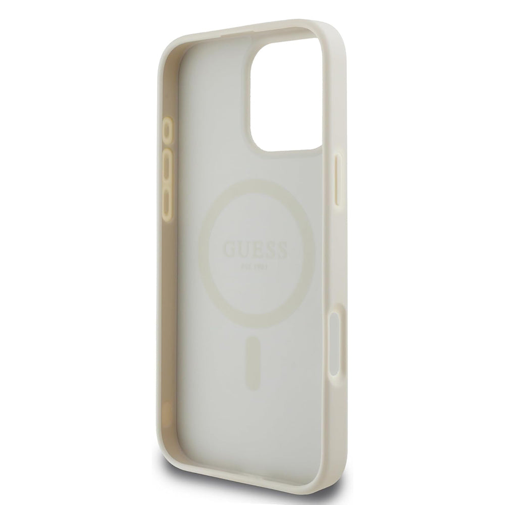 MagSafe Case for Apple iPhone 16 Pro, Guess, Grained Gold Ring, Beige