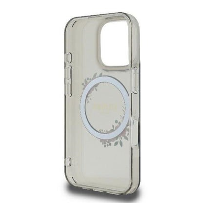 MagSafe Case for Apple iPhone 16 Pro, Guess, IML Flowers Wreath, Black