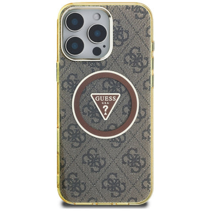 MagSafe Case for Apple iPhone 16 Pro, Guess, IML Glitter 4G Circle Triangle, Brown