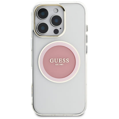 MagSafe Case for Apple iPhone 16 Pro, Guess, IML Metal Colored Circle, Pink
