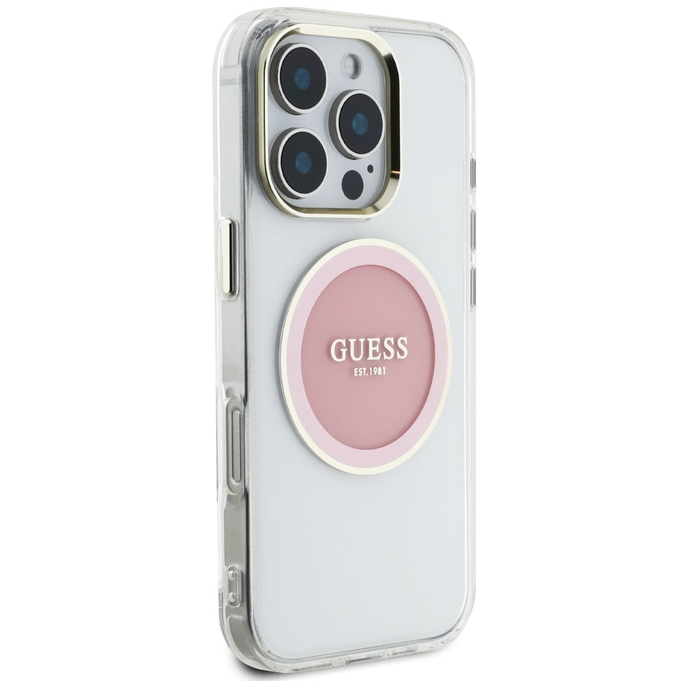 MagSafe Case for Apple iPhone 16 Pro, Guess, IML Metal Colored Circle, Pink