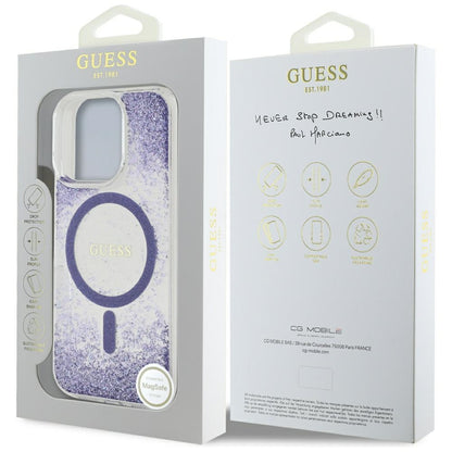 MagSafe Case for Apple iPhone 16 Pro, Guess, Resin Bottom Glitter, Purple