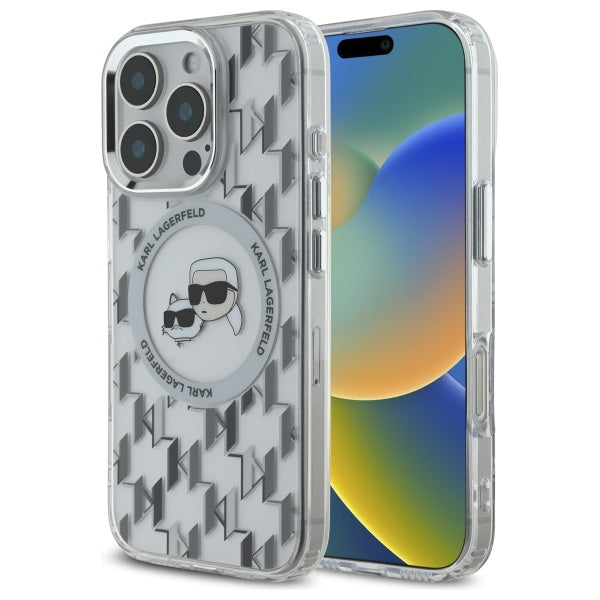 MagSafe Case for Apple iPhone 16 Pro, Karl Lagerfeld, IML Monogram Karl & Choupette's Heads, Transparent