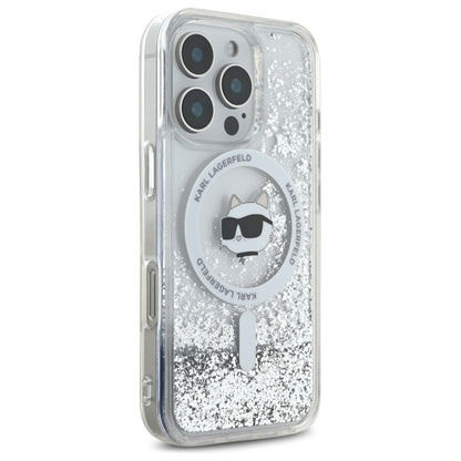 MagSafe Case for Apple iPhone 16 Pro, Karl Lagerfeld, Liquid Glitter Choupette's Head, Transparent