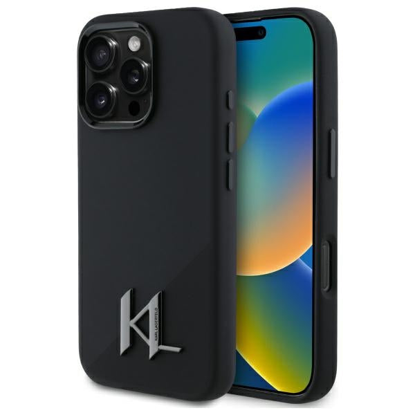 MagSafe Case for Apple iPhone 16 Pro, Karl Lagerfeld, Silicone Shadow Metal Initial, Black