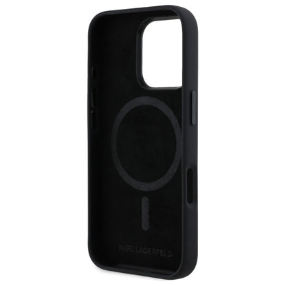 MagSafe Case for Apple iPhone 16 Pro, Karl Lagerfeld, Silicone Shadow Metal Initial, Black