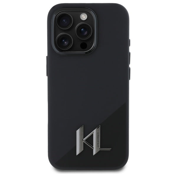 MagSafe Case for Apple iPhone 16 Pro, Karl Lagerfeld, Silicone Shadow Metal Initial, Black