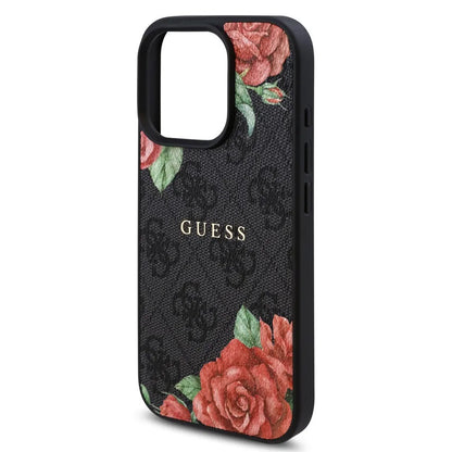 MagSafe Case for Apple iPhone 16 Pro Max, Guess, 4G Flowers Print, Black