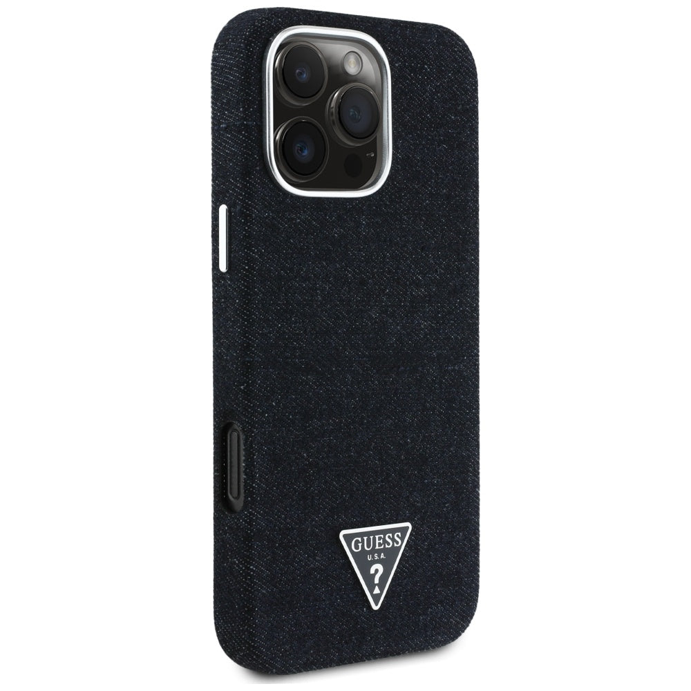 MagSafe Case for Apple iPhone 16 Pro Max, Guess, Denim Triangle Logo, Black