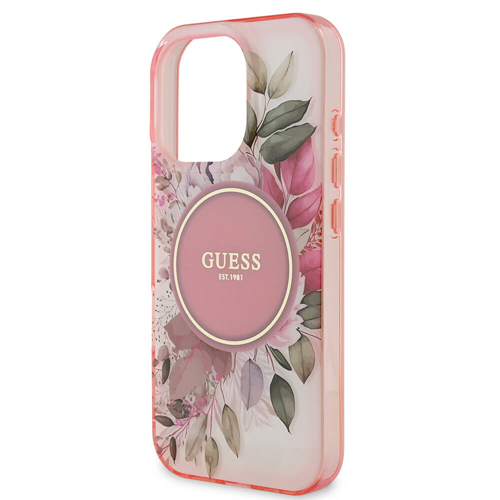MagSafe Case for Apple iPhone 16 Pro Max, Guess, IML Flower & Tonal Circle, Pink