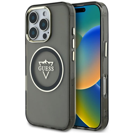 MagSafe Case for Apple iPhone 16 Pro Max, Guess, IML Metal Mountain Logo, Black