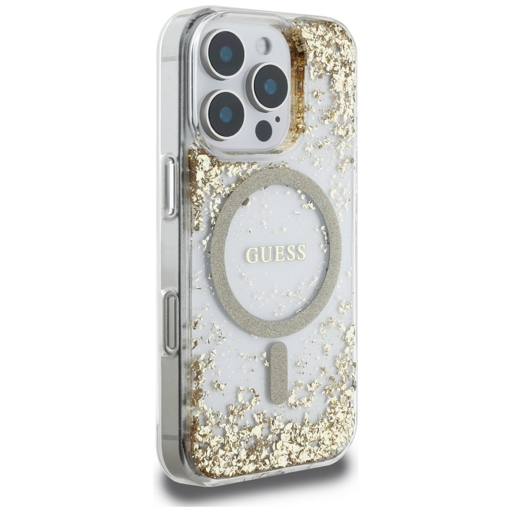 MagSafe Case for Apple iPhone 16 Pro Max, Guess, Resin Bottom Glitter, Gold
