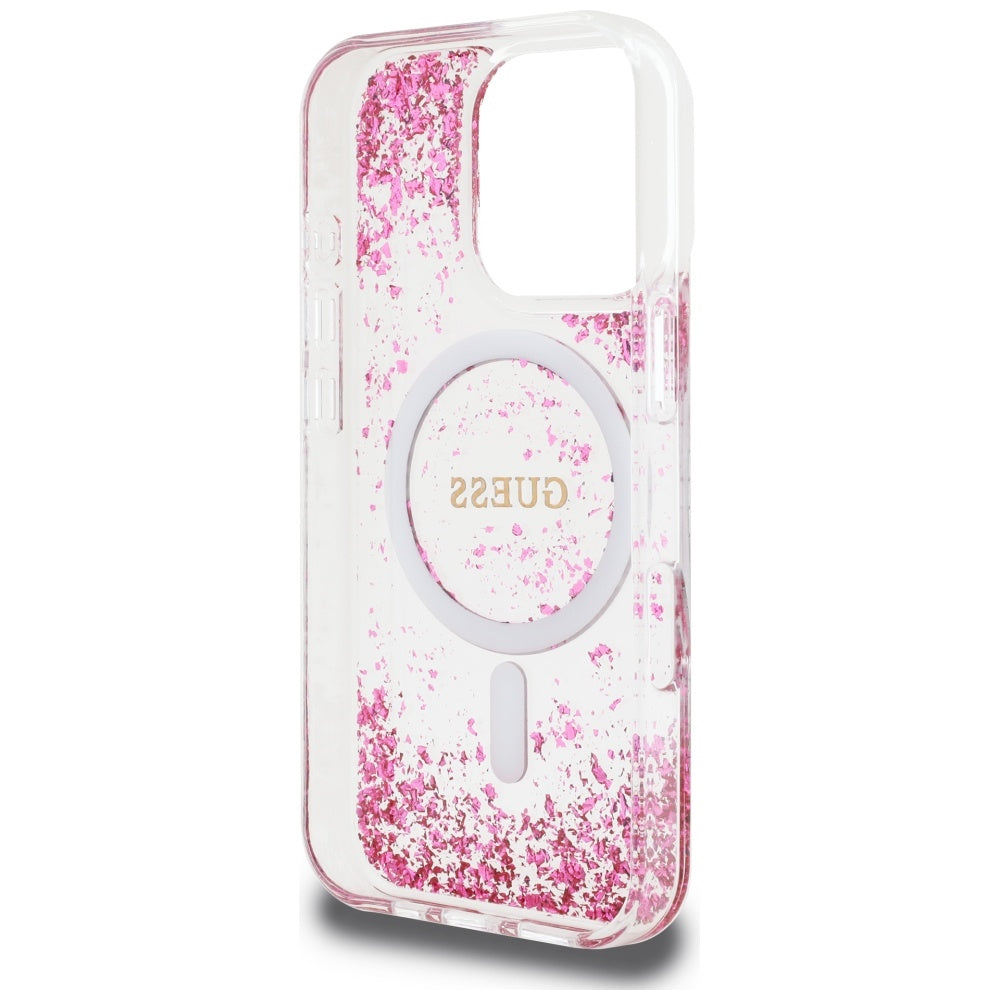 MagSafe Case for Apple iPhone 16 Pro Max, Guess, Resin Bottom Glitter, Pink