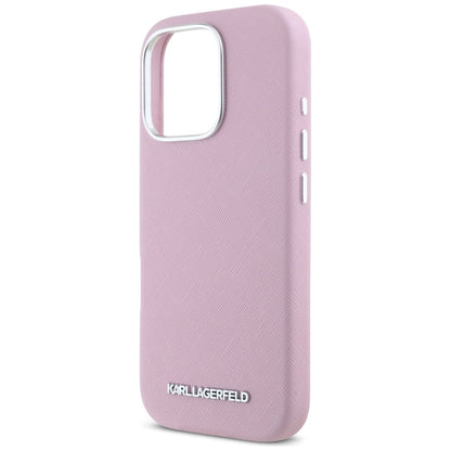 MagSafe Case for Apple iPhone 16 Pro Max, Karl Lagerfeld, Saffiano Full Wrapped Elongated Metal Logo, Pink