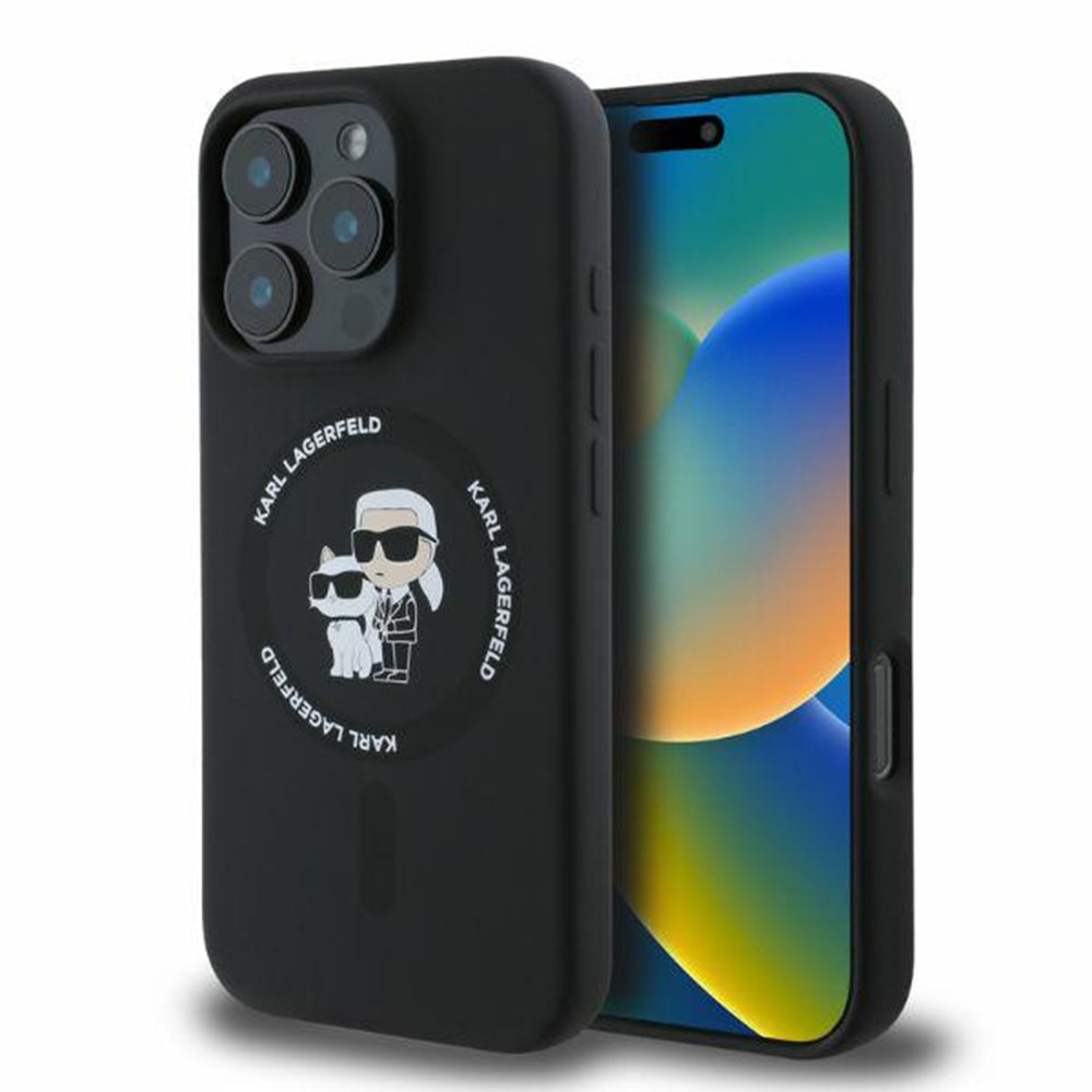MagSafe Case for Apple iPhone 16 Pro Max, Karl Lagerfeld, Silicone Ring Karl & Choupette, Black