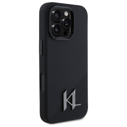 MagSafe Case for Apple iPhone 16 Pro Max, Karl Lagerfeld, Silicone Shadow Metal Initial, Black
