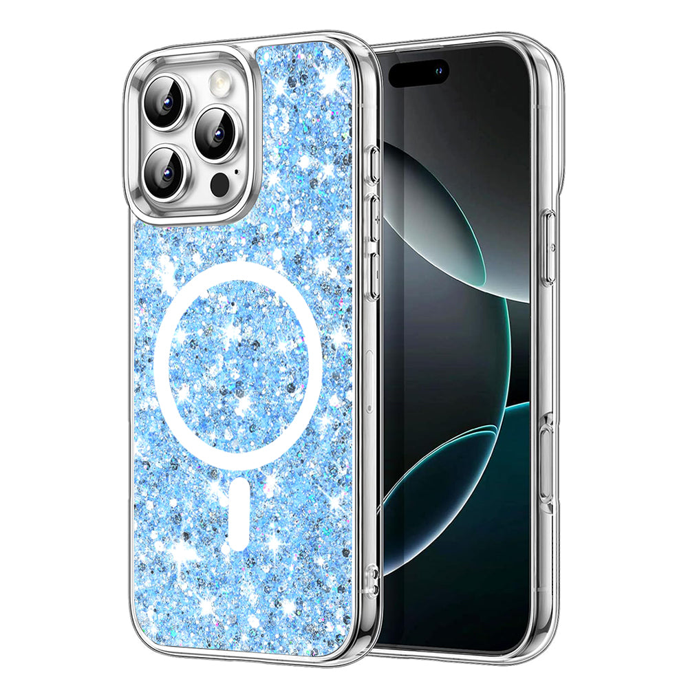 MagSafe Case for Apple iPhone 16 Pro Max, Techsuit, Sparkly Glitter, Blue