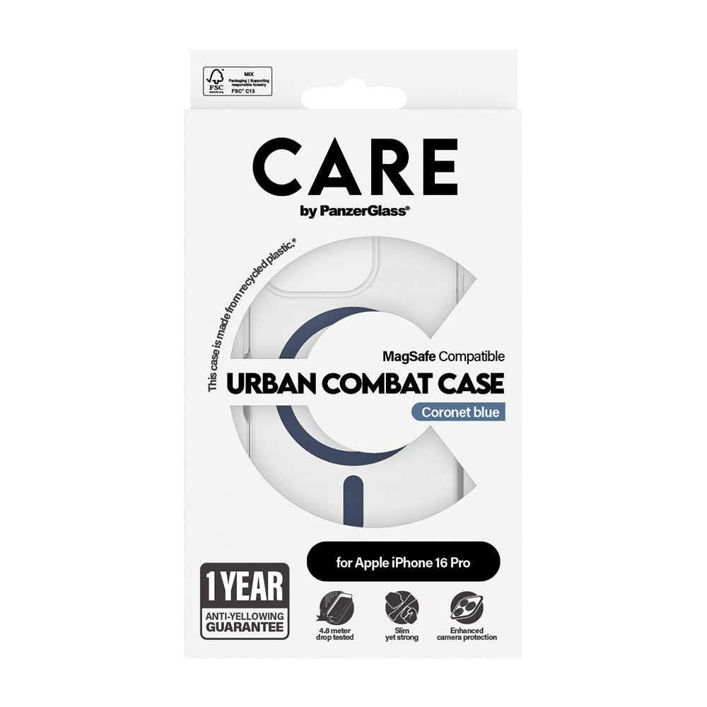 MagSafe Case for Apple iPhone 16 Pro, PanzerGlass, Urban Combat Care, Blue Transparent