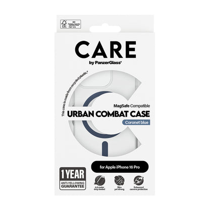 MagSafe Case for Apple iPhone 16 Pro, PanzerGlass, Urban Combat Care, Blue Transparent