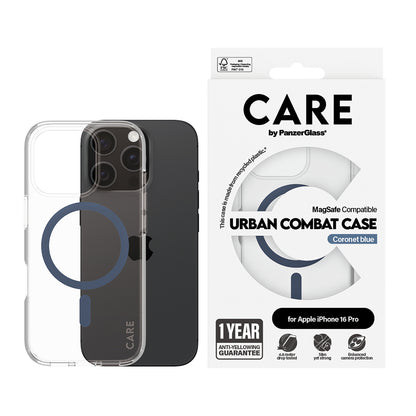 MagSafe Case for Apple iPhone 16 Pro, PanzerGlass, Urban Combat Care, Blue Transparent
