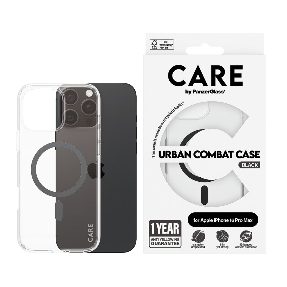 MagSafe Case for Apple iPhone 16 Pro, PanzerGlass, Urban Combat Care, Black Transparent