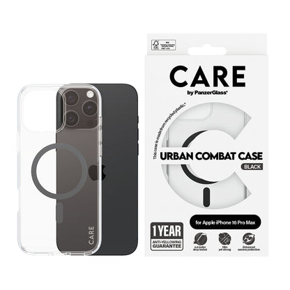 MagSafe Case for Apple iPhone 16 Pro, PanzerGlass, Urban Combat Care, Black Transparent