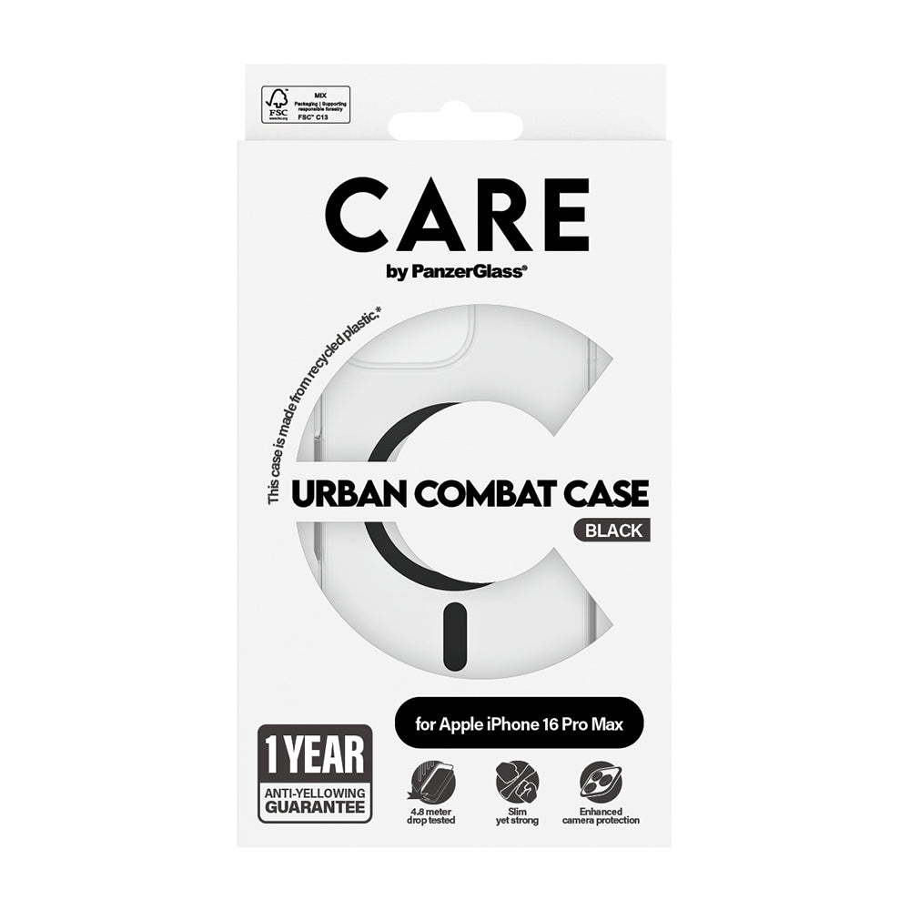 MagSafe Case for Apple iPhone 16 Pro, PanzerGlass, Urban Combat Care, Black Transparent