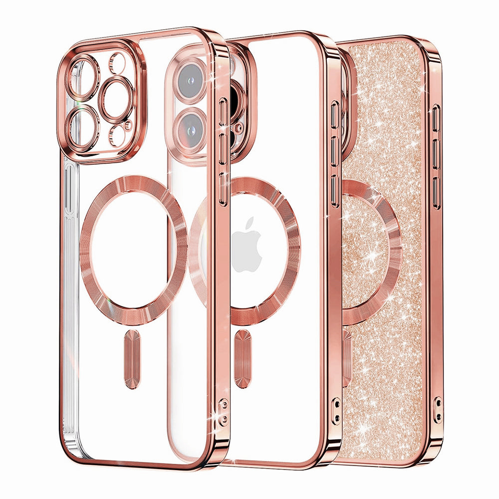MagSafe Case for Apple iPhone 16 Pro, Techsuit, Luxury Glitter, Rose Gold