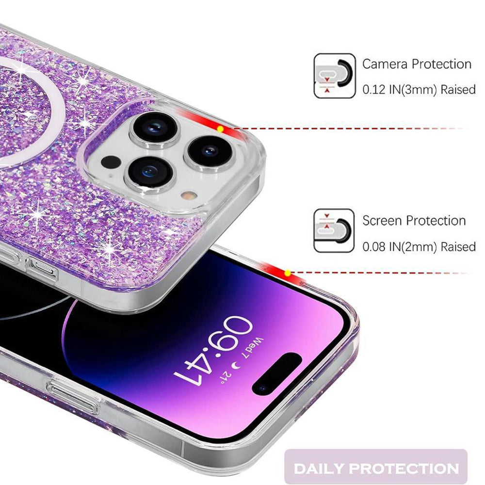 MagSafe Case for Apple iPhone 16 Pro, Techsuit, Sparkly Glitter, Purple
