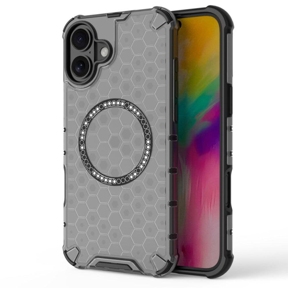 MagSafe Case for Apple iPhone 16, Techsuit, HoneyComb Shield, Black