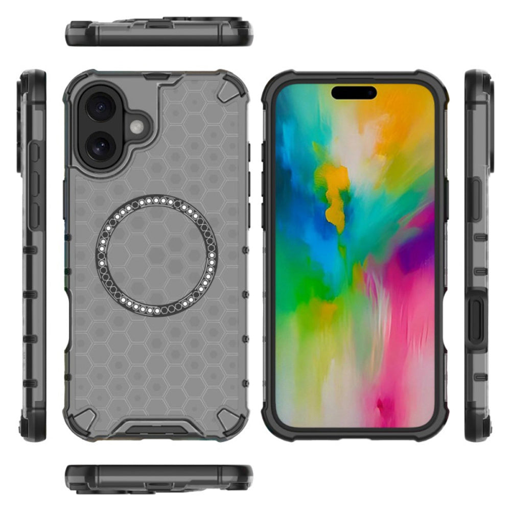 MagSafe Case for Apple iPhone 16, Techsuit, HoneyComb Shield, Black