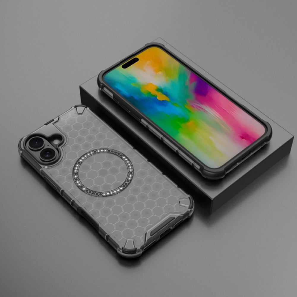 MagSafe Case for Apple iPhone 16, Techsuit, HoneyComb Shield, Black